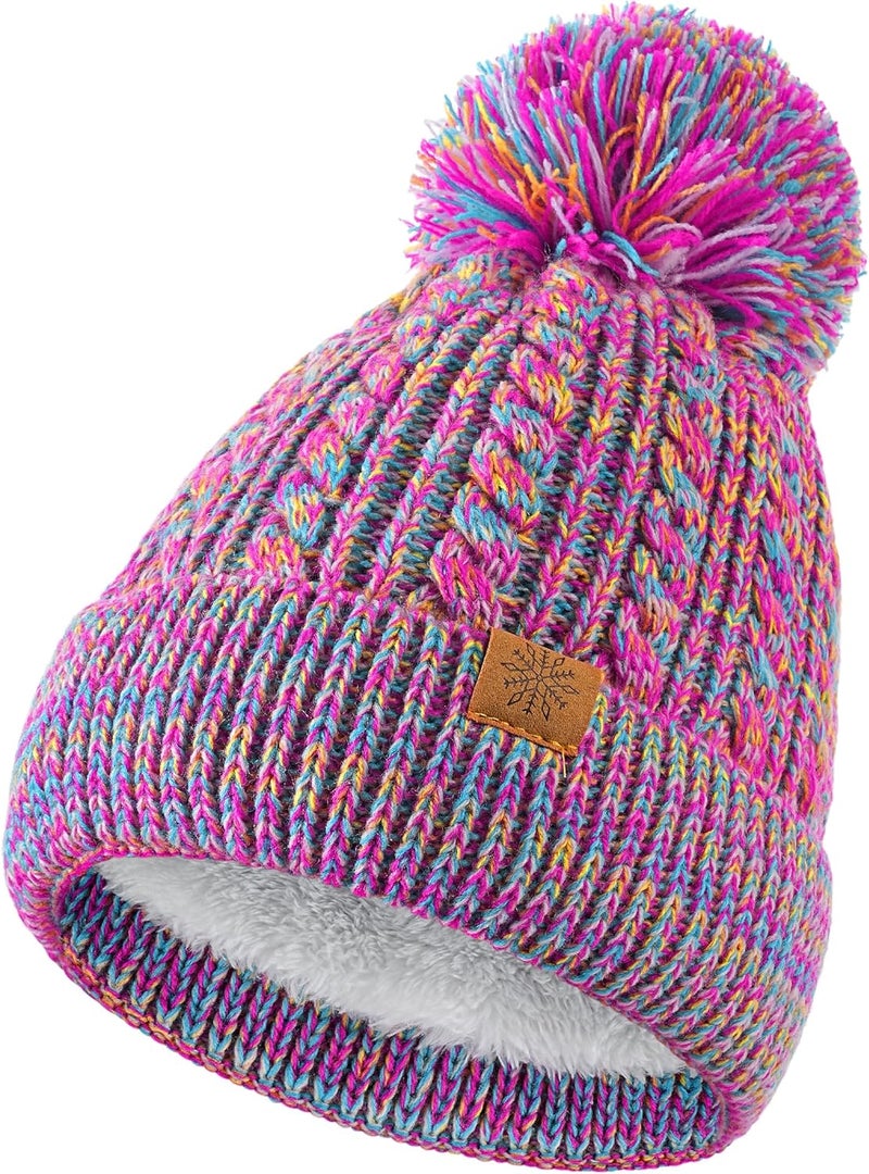 Clothclose Winter Hats for Kids - Kids Beanie, Toddler Knit Girls Winter Hat with Cute Pom-Pom Warm Fleece - Image 1